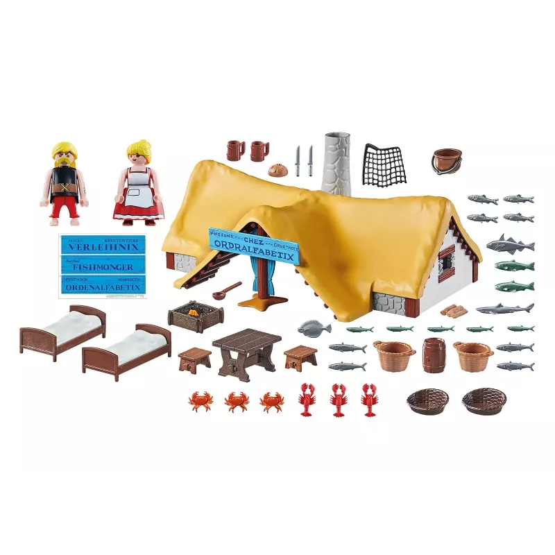 Playmobil 71266 Asterix: cabana de Verleihnix Verleihnix e a sua mulher Bakteria figuras de coleção Asterix colecionadores e fãs diversão de role-play
