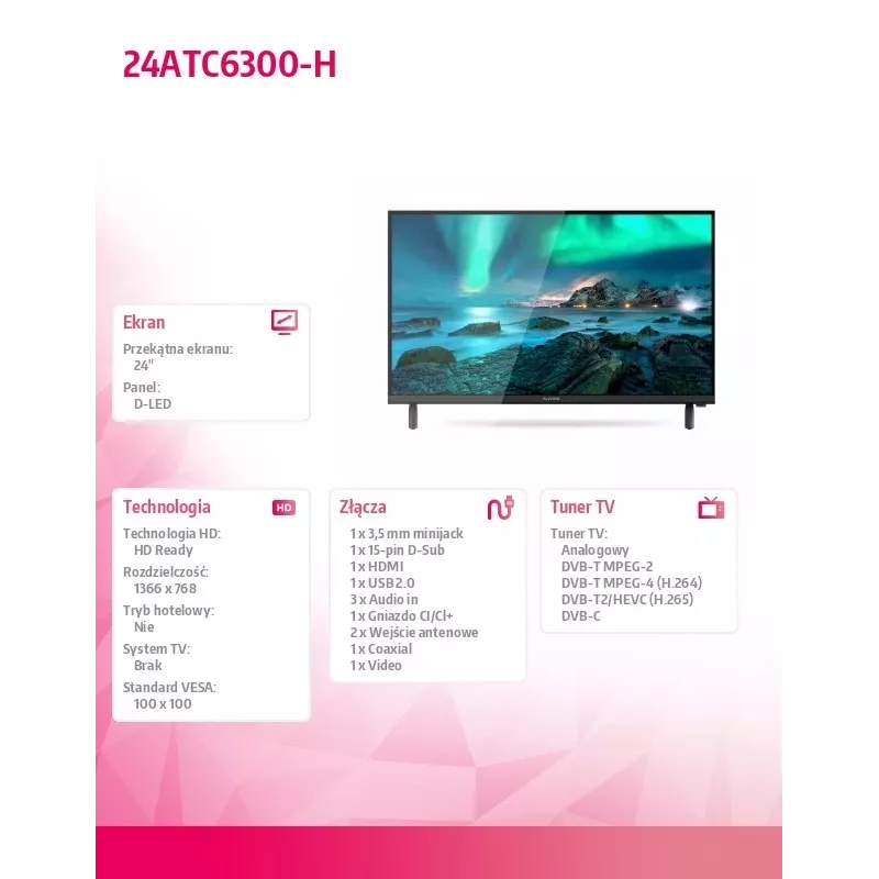 Televisor LED Allview 24ATC6300-H 24 inch HD Ready, preto (embalagem aberta)