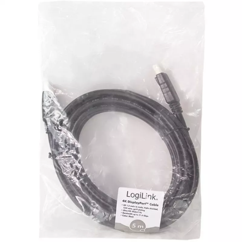 Cabo DisplayPort LogiLink CD0103 DP/M para DP/M, 4K/60Hz, CCS, preto, 5m (CD0103)