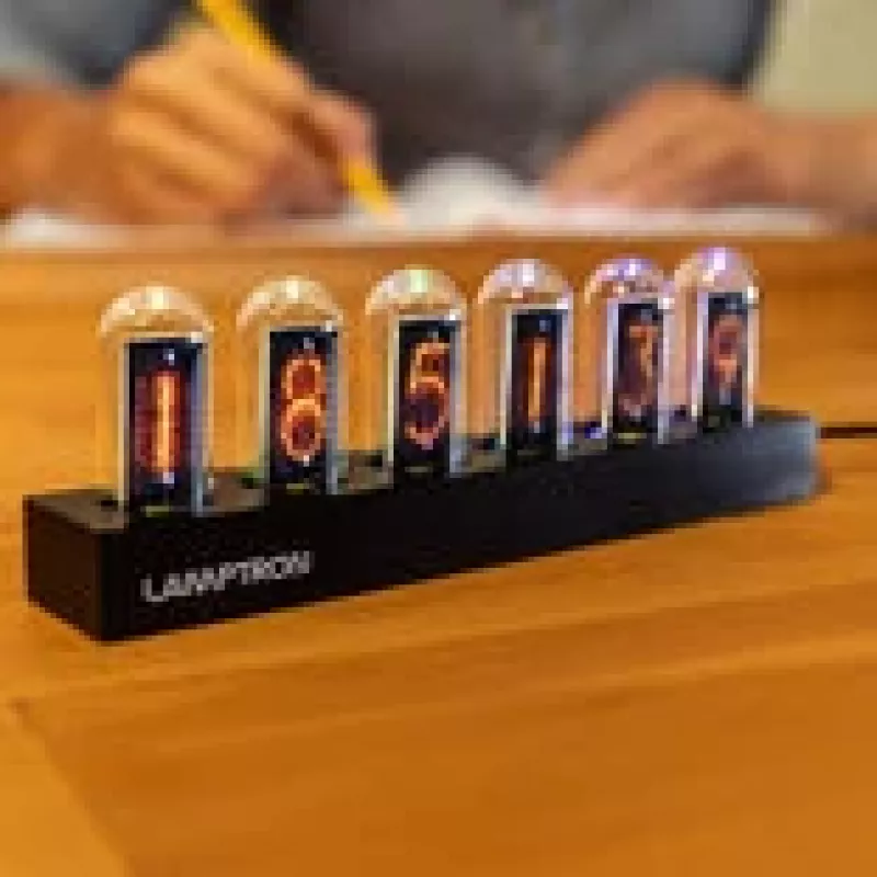 Relógio de mesa Lamptron DC601 IPS preto — relógio de mesa digital com ecrã IPS