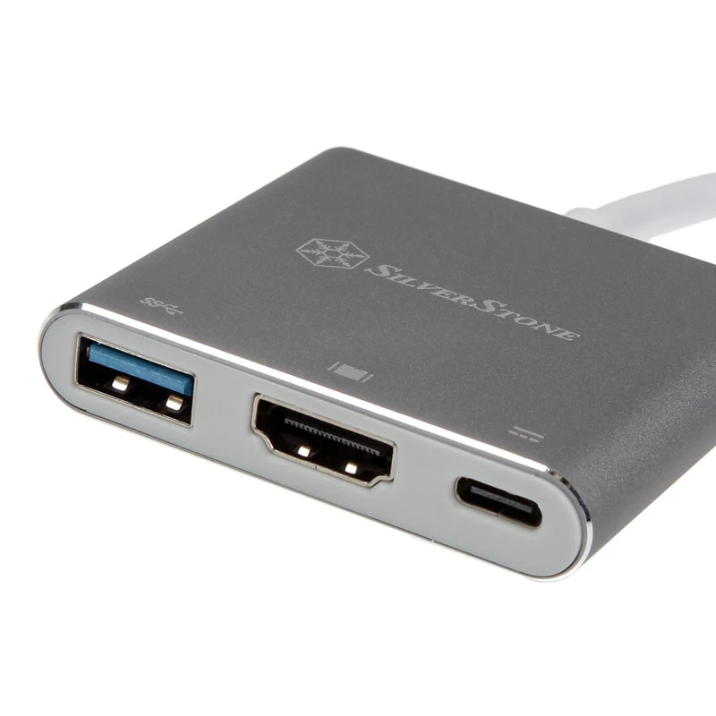 SilverStone SST-EP08C - Adaptador USB 3.1 Type-C para HDMI/USB Type C/USB Type A - Prateado