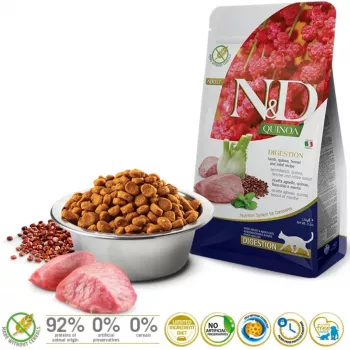 Ração seca para gatos Farmina N&D Quinoa Adult Lamb 1,5 kg — borrego, 33 % proteína, 21,5 % gordura, sem glúten e sem soja