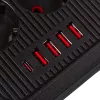 Extensão elétrica MACLEAN MCE389 B — 6 tomadas, 4×USB-A + 1×USB-C, 110–240V, 2,1A, 2500W, cabo de 1,5 m, preto