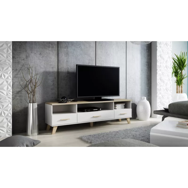 Suporte de TV Cama LOTTA 180cm branco + carvalho sonoma