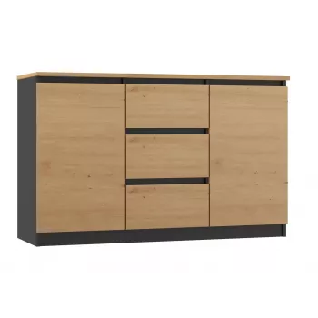 Cómoda Topeshop 2D3S ANT/ART BA KPL — antracite e carvalho, 3 gavetas, estrutura em aglomerado