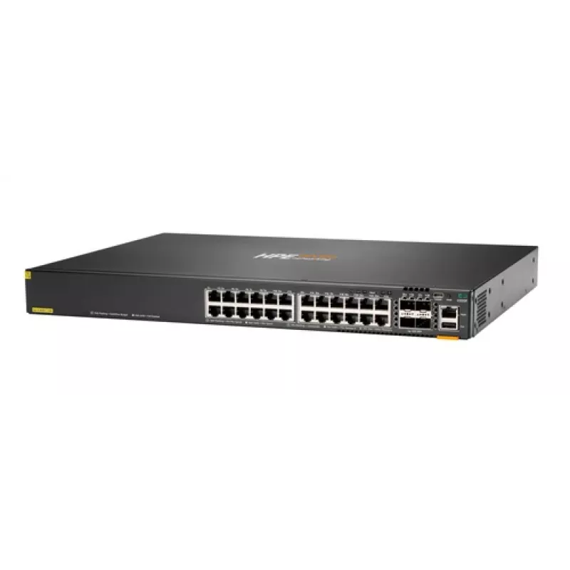Hewlett Packard Enterprise HPE Aruba Networking CX 6200F 24G 4SFP+ switch - switch - distância máx. de empilhamento 10 km - L3 - gerido - 24 x 10/100/1000 + 4 x 100/1000/10G SFP+ - frontal