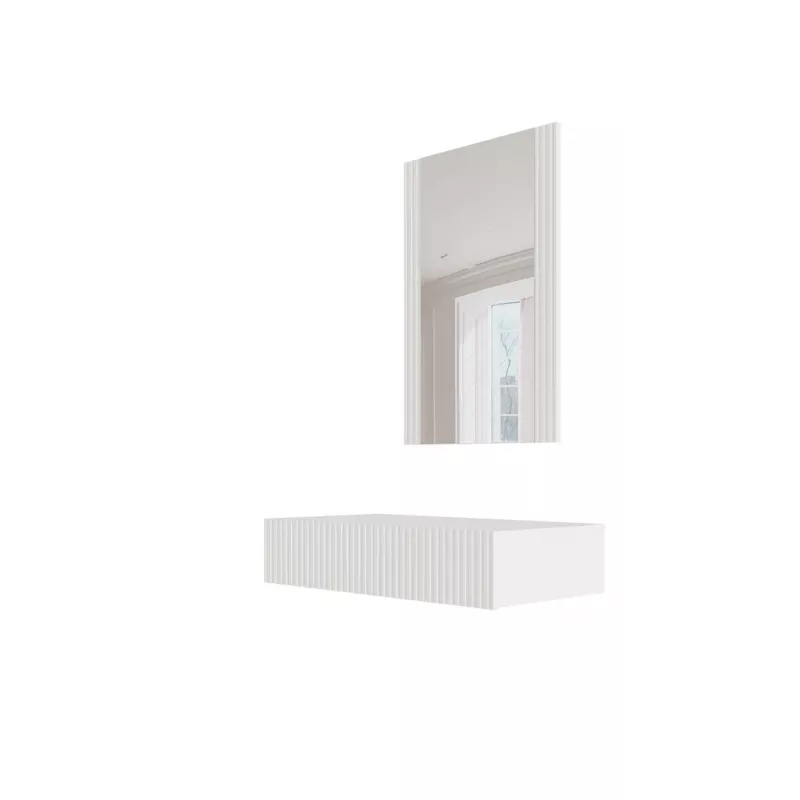 Penteadeira com espelho cama meble PAFOS 80×41,6×100 cm, branco mate, estrutura em MDF, 1 gaveta