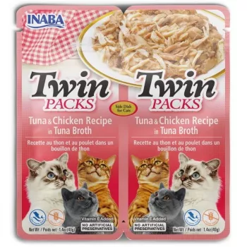 INABA CAT Twin atum com frango em caldo – snack para gatos – 2x40 g