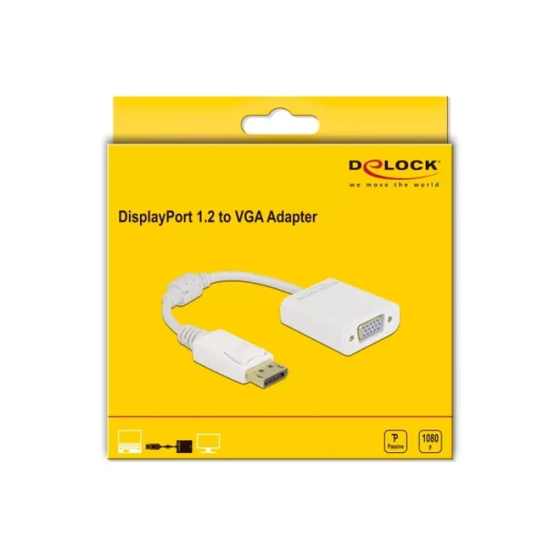 Adaptador DisplayPort 1.2 ficha para conetor fêmea VGA DeLOCK 61007