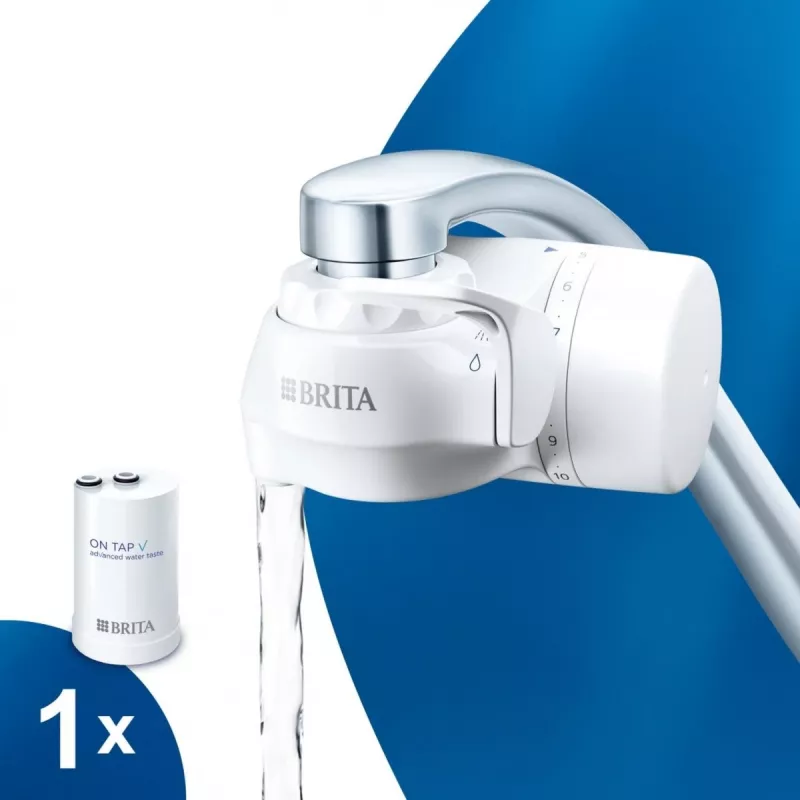 Filtro de água para torneira BRITA ON TAP V CU CE2 (1052067) — 4 fases, capacidade de 600 L, 3 modos, 5 adaptadores, branco