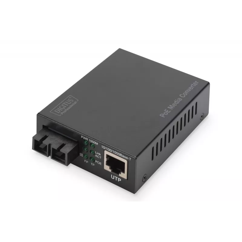 Conversor de mídia Gigabit PoE Digitus, RJ45 / SC, MM, PSE