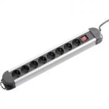 Régua de tomadas Renkforce 815A-CMB, 8 tomadas, preto/prateado, com interruptor
