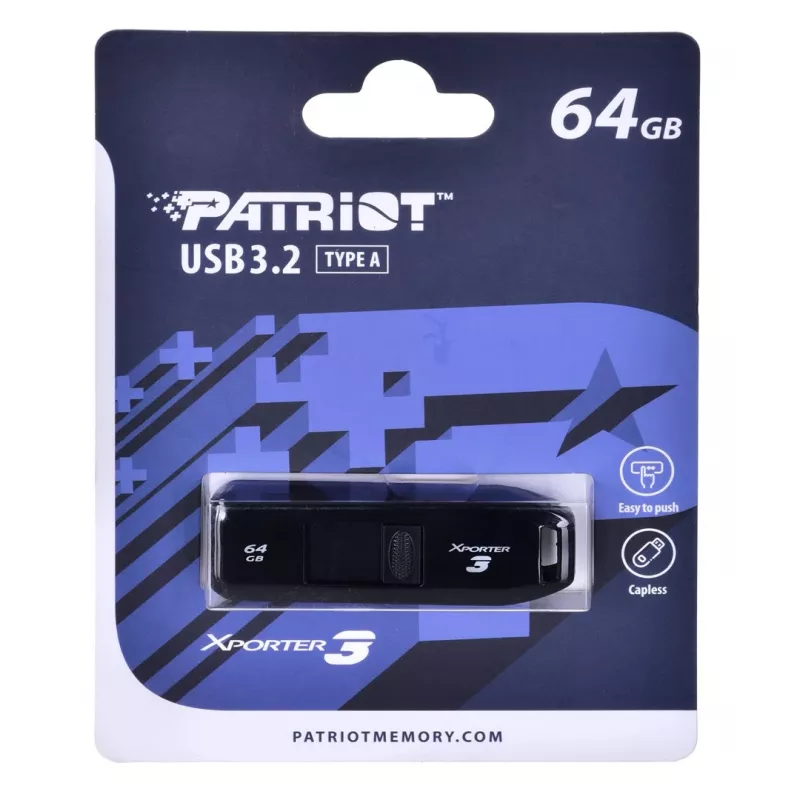 Pen drive PATRIOT Xporter 64 GB USB Type-A 3.2 Gen 1 (deslizante, preto, 80 MB/s)