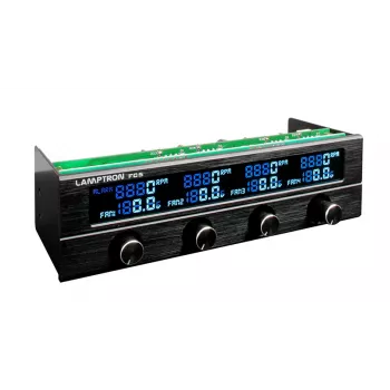 Controlador de ventoinhas de 5,25 polegadas Lamptron FC5 V2 preto — controlo PWM/manual multi-ventoinha, instalação no painel frontal