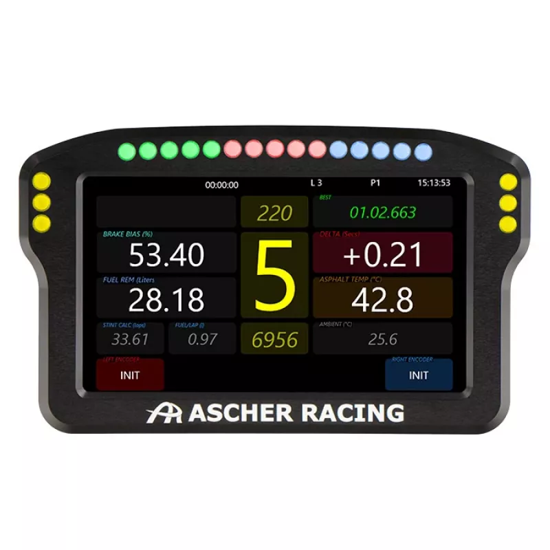 Painel de dashboard para volante Ascher Racing 5 polegadas Modelo 76080029 para ecrãs de sim-racing