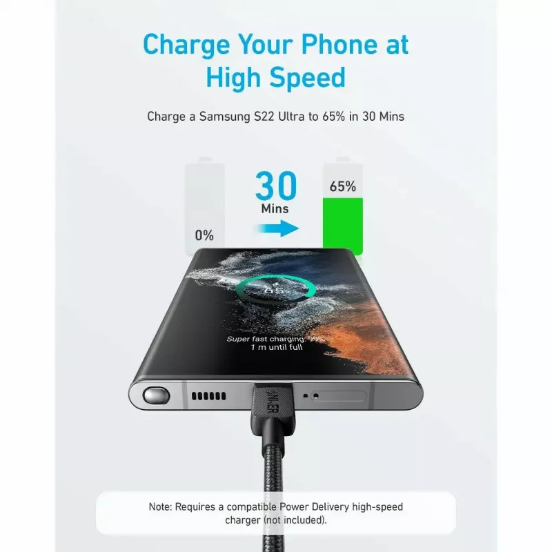Cabo USB Anker 322 1,8 m USB C carregamento rápido transferência de dados