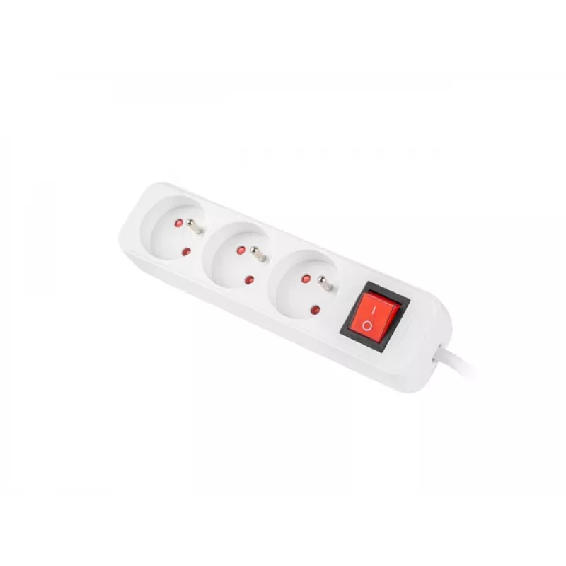 Cabo de extensão elétrica LANBERG PS1-03E-0300-W — cabo de 3 m, 3 tomadas Type E AC, branco, interior
