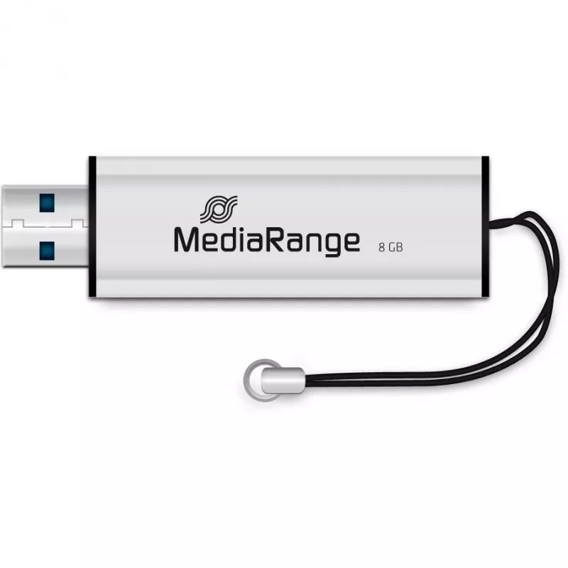 MediaRange SuperSpeed - Pen drive USB - 8GB - USB3.0 - Preto/Prata (MR914)