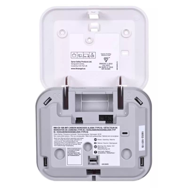 Detetor de monóxido de carbono FireAngel NM-CO10X modelo com interface com interface com fios para segurança doméstica