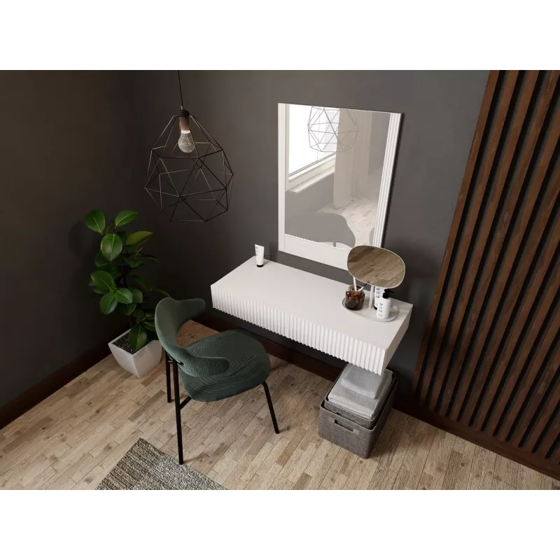 Penteadeira com espelho cama meble PAFOS 80×41,6×100 cm, branco mate, estrutura em MDF, 1 gaveta