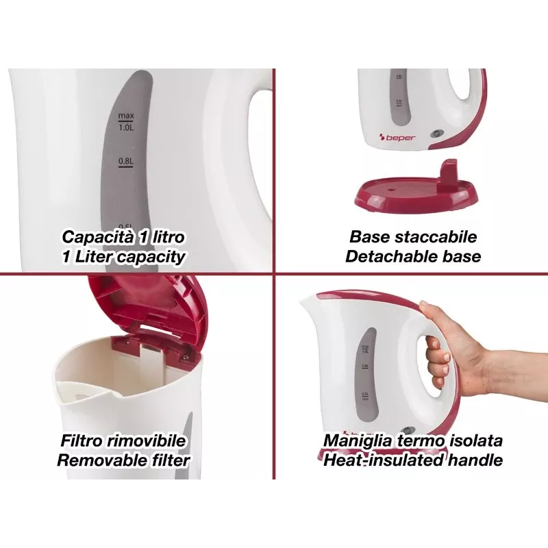 Chaleira elétrica Beper BB.050 1L 2200W branco