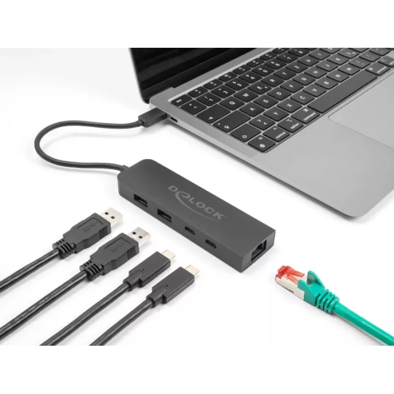 Hub USB DeLOCK 10 Gbit/s com 2,5 Gigabit LAN e PD 85 Watt
