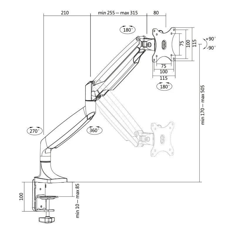 Suporte de monitor LogiLink BP0042 81,3 cm (32 polegadas) de secretária alumínio
