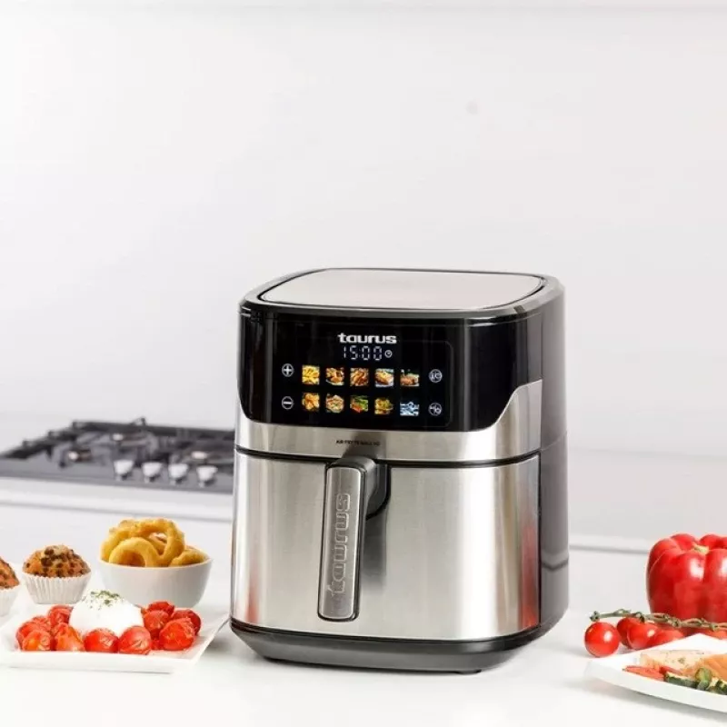 Fritadeira de ar quente Taurus Air Fry 7S 1600W 6,5L, aço inoxidável, 8 programas, 80–200°C, controlo tátil