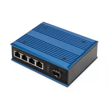 Comutador de rede Digitus 4 portas Gigabit Ethernet PoE, industrial, não gerido, 1 uplink SFP