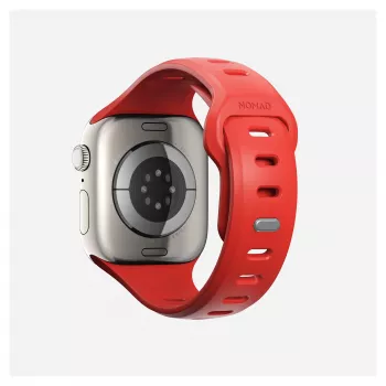 Pulseira Nomad Tempo — borracha vermelha, 18 mm de largura, compatível com pulsos de 135–175 mm