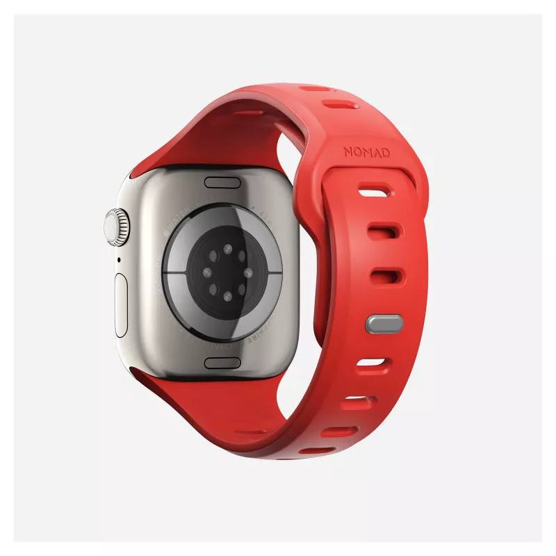 Pulseira Nomad Tempo — borracha vermelha, 18 mm de largura, compatível com pulsos de 135–175 mm