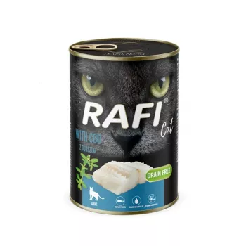 Comida húmida para gatos Dolina Noteci Rafi com bacalhau, alimento completo para gatos adultos, lata 400 g, sabor a peixe