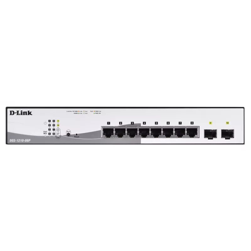 D-Link DGS-1210-08P/E Managed L2 Gigabit Ethernet (10/100/1000) Power over Ethernet (PoE) preto
