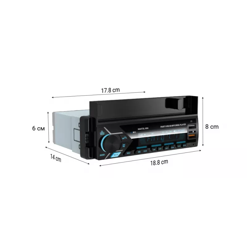 Recetor de multimédia digital para automóvel Navitel RD6 — leitor de áudio 4x45 W, reprodução de fontes digitais e externas, instalação Single-DIN