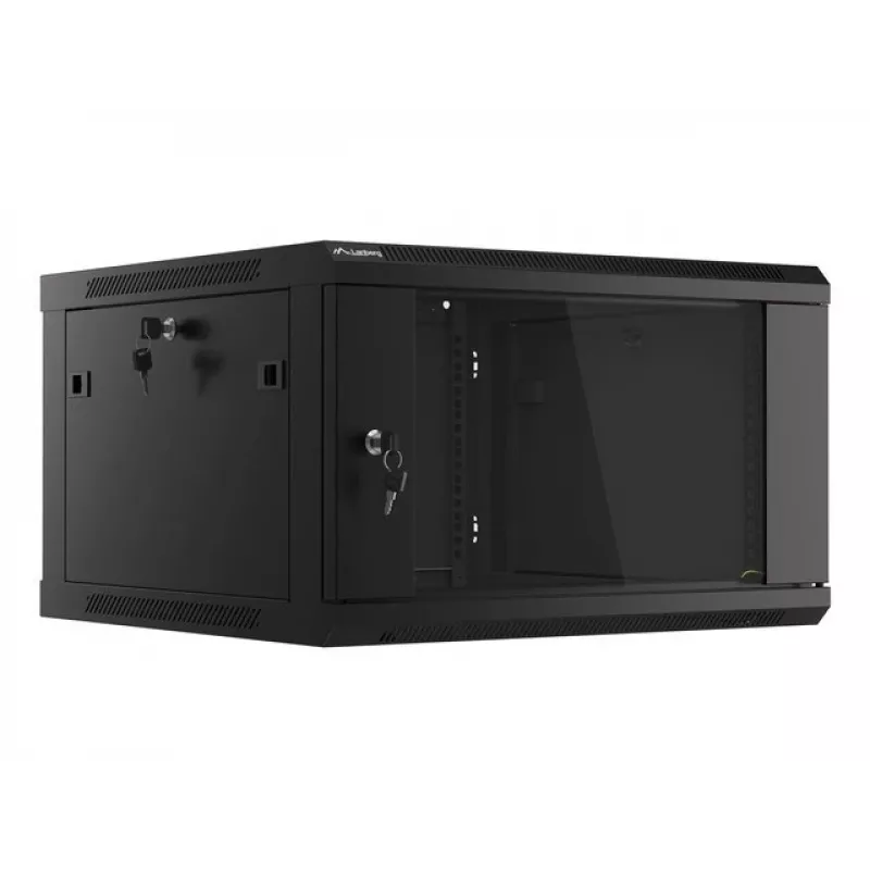 Armário de instalação de parede Lanberg 19'' 6U 600x600mm preto (porta de vidro)