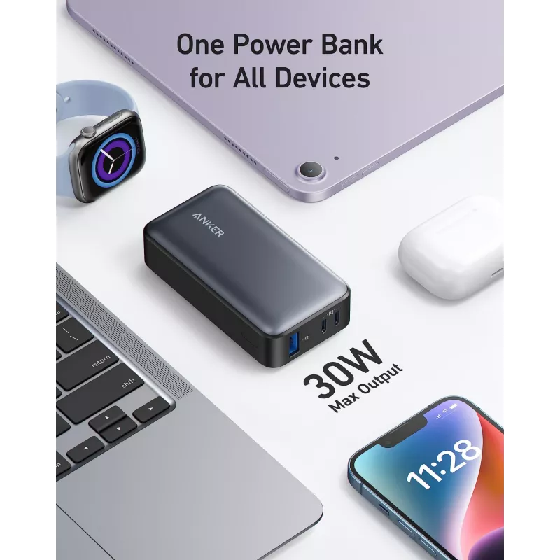 Powerbank Anker PowerCore 533 - 10000 mAh - 30 Watt - 3 A (USB-C 24 pinos) - preto (A1256G12)