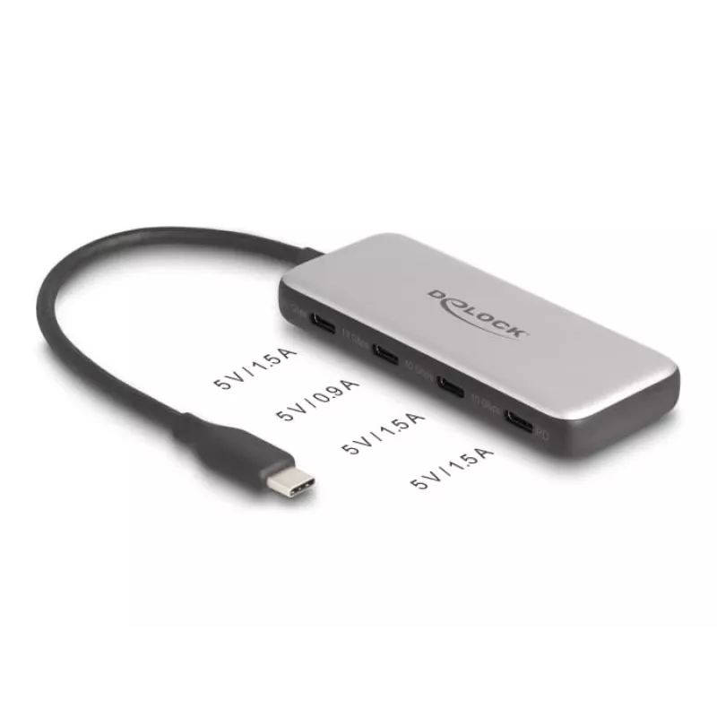 Hub USB 3.2 Gen 1 Type-C DeLOCK 64261 10000 Mbit/s preto cinzento