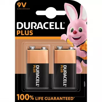 Pilha Duracell Plus 9V (MN1604) — pack de 2, 0,102 kg de peso total