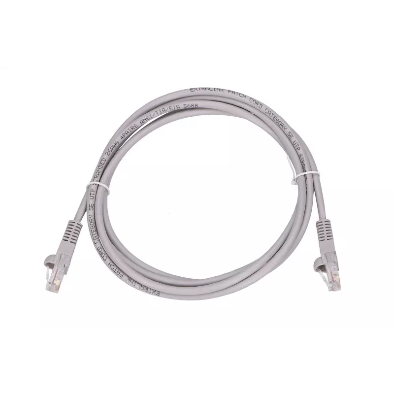 Cabo de patch LAN Extralink Cat.5e UTP 2 m, RJ-45 a RJ-45, cinzento