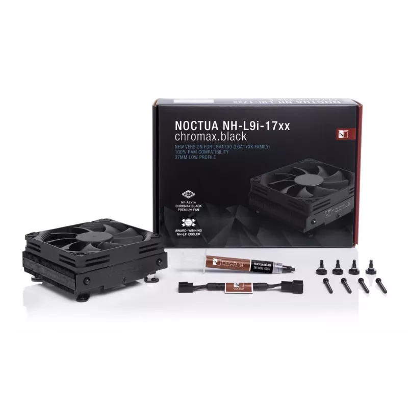 Dissipador de CPU Noctua NH-L9I-17XX chromax.Preto — dissipador low-profile LGA1700, ventoinha de 92 mm, 37 mm de altura