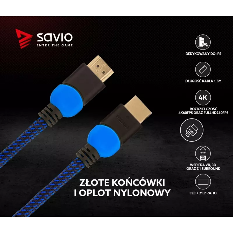 Cabo HDMI Savio GCL-02 1,8 m HDMI Type-A (Standard) preto, azul