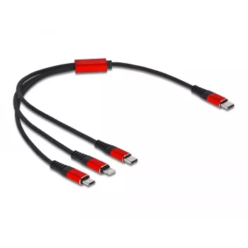 Cabo de carregamento USB DeLOCK 86710 3 em 1 USB Type-C para Lightning Micro USB 30 cm preto vermelho
