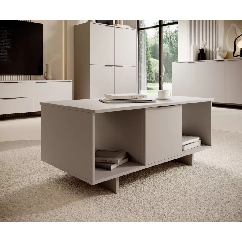 Mesa de centro Cama Meble ALMA 100×55×55 cm, tampo retangular bege, acabamento caxemira