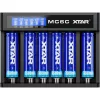Carregador XTAR MC6C multi-slot inteligente para células cilíndricas Li-Ion, 6 slots, suporta 18650/21700/AA, entrada 5V, preto