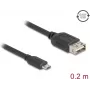 Cabo USB 2.0 DELOCK 81516 — Micro-USB B para USB A, 0,2 m, preto, contactos dourados