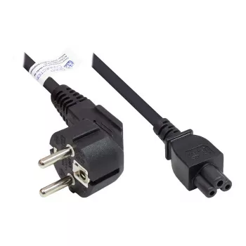 Cabo de alimentação ficha de contacto de proteção tipo E+F (CEE 7/7, angular) para C5 (reta) para portátil, preto, 0,75 mm², 3 m, Good Connections® (P0105-S030)