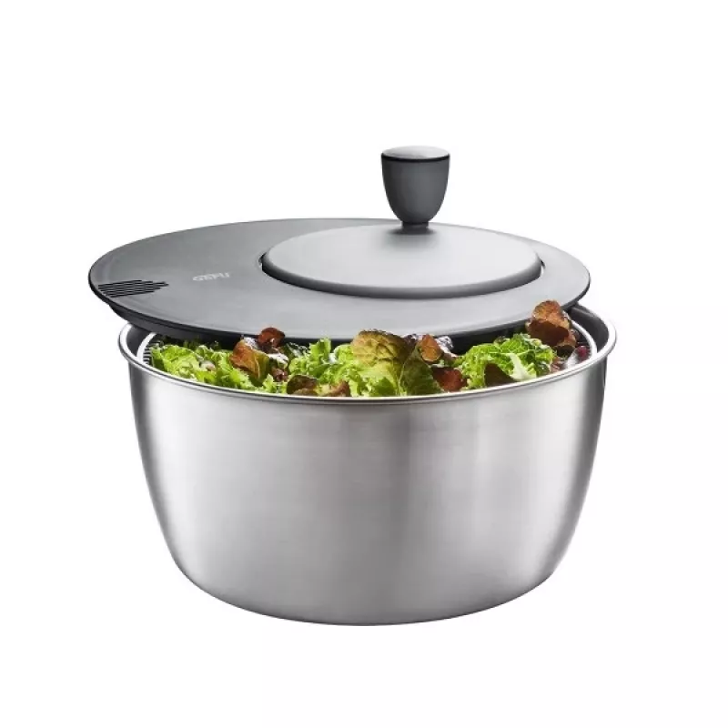 Centrífuga de salada GEFU Rotare aço inoxidável, acionamento por manivela, 3 L, caixa em aço inoxidável, redonda