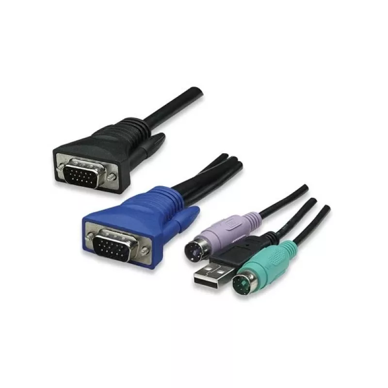 Comutador KVM Intellinet 8 portas para rack, combo USB + PS/2, On-Screen-Display, cabos incluídos (ficha europeia de 2 pinos)