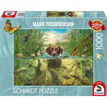 Mark Fredrickson: dog love - Labrador castanho em água fresca, Puzzle 1000 peças