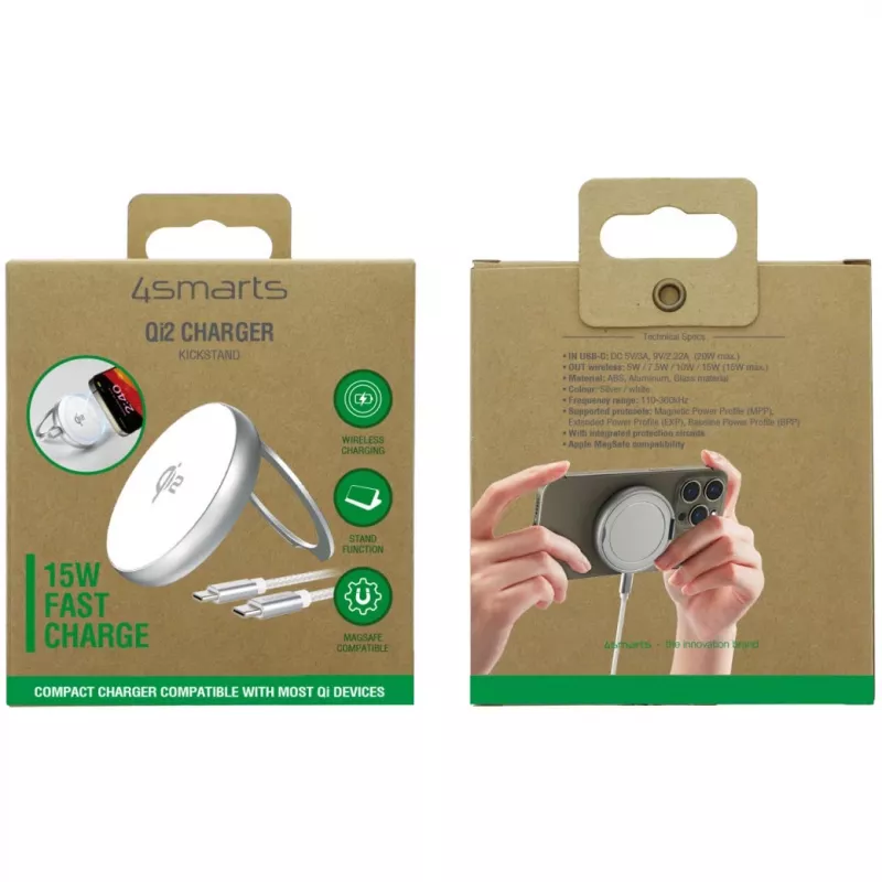 4smarts Carregador Qi2 com Suporte Silver White - Carregador (540987)